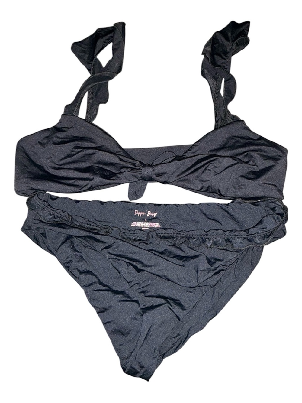 Black Women's Two-Piece Bikini Swimsuit with Knot Front